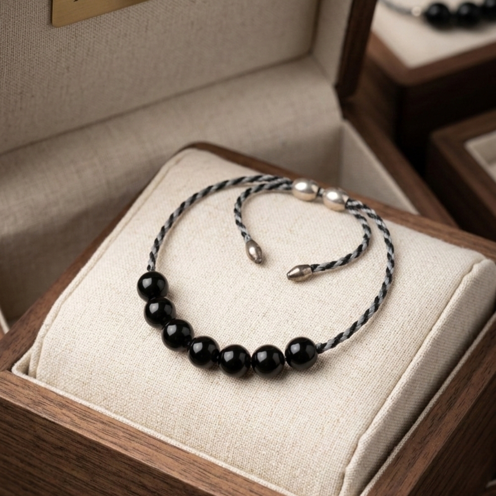 Elegant Alex And Ani Black Beaded And Sterling Silver Bracelet